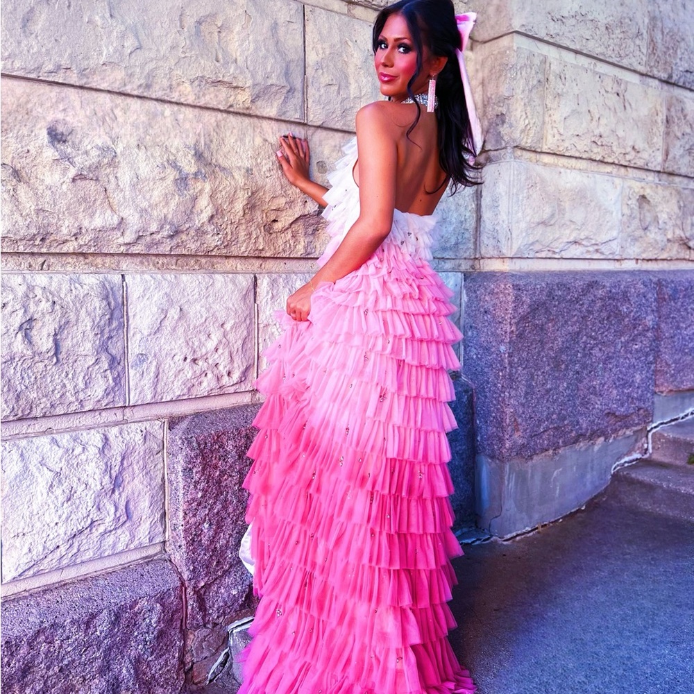 Love shack fancy Elegant Pink Ruffled Evening Gown